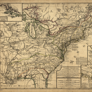 Carte generale des colonies angloises dans l'Amerique Septentrionale pour l'intelligence de la guerre presente, d'apres des manuscrit anglais par J. B. Nolin geographe. Corrigé, augmenté des indications des principaux évenemens de la guerre avec le tracee des limites pour constituer le traité de paix proposé entre la Couronne de la Grande Bretagne et les Etats Unis